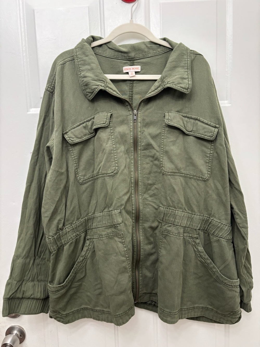 Knox Rose Green 100% Cotton Utility Jacket with Front Zip and Pockets